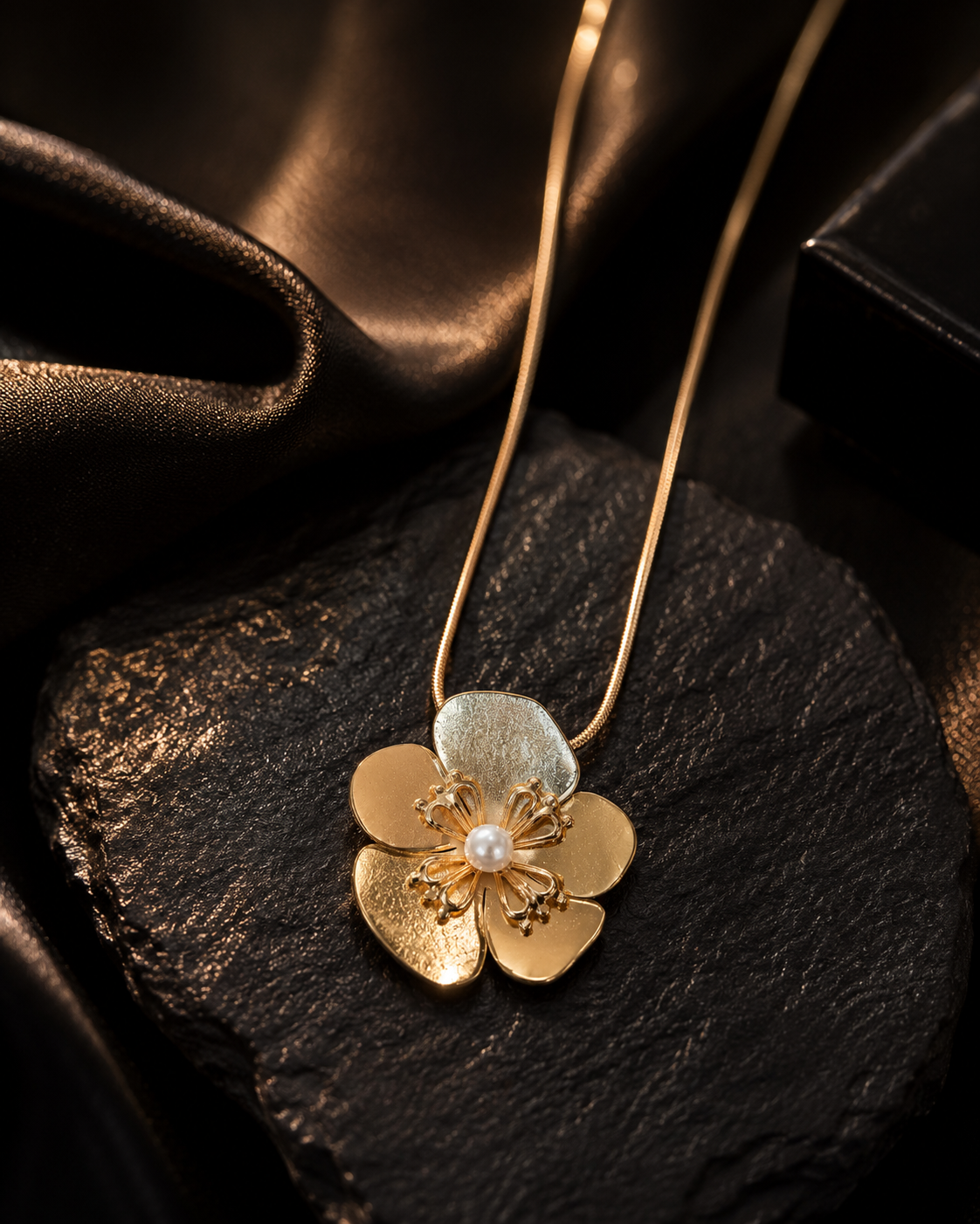 The Pearl Heart Golden Lotus Necklace