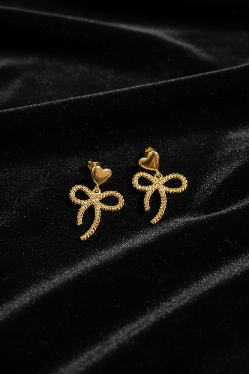 Heart & Bow Drop Earrings