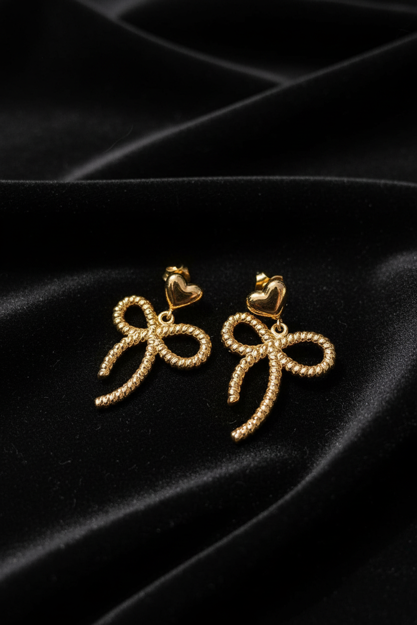 Heart & Bow Drop Earrings